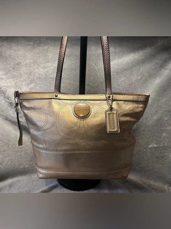 Coach Signature C Gold Metallic Tote - Picture 1 of 10